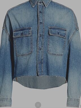 Washed Blue Cropped Denim Shirt Jacket
